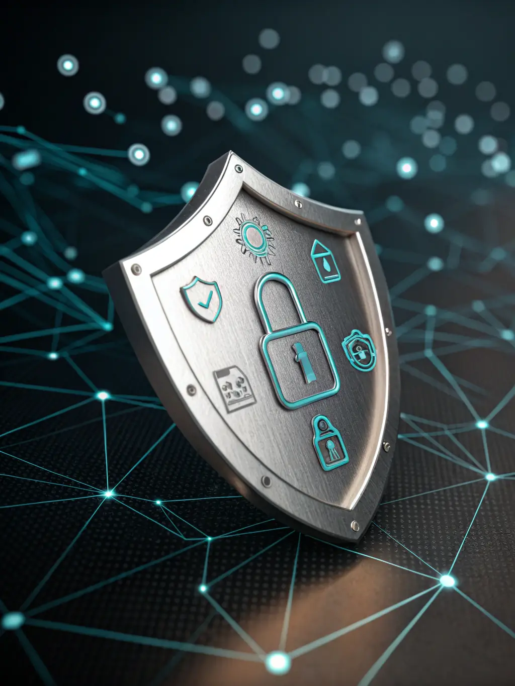 A shield overlaying a cloud icon, with digital padlocks and encrypted data streams, symbolizing advanced cybersecurity measures and data protection in a cloud environment.
