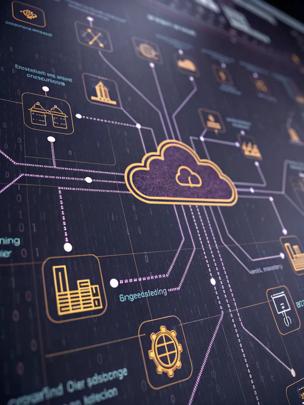 A scalable cloud architecture diagram with expanding nodes and flexible resource allocation, highlighting the adaptability of cloud solutions for growing businesses.